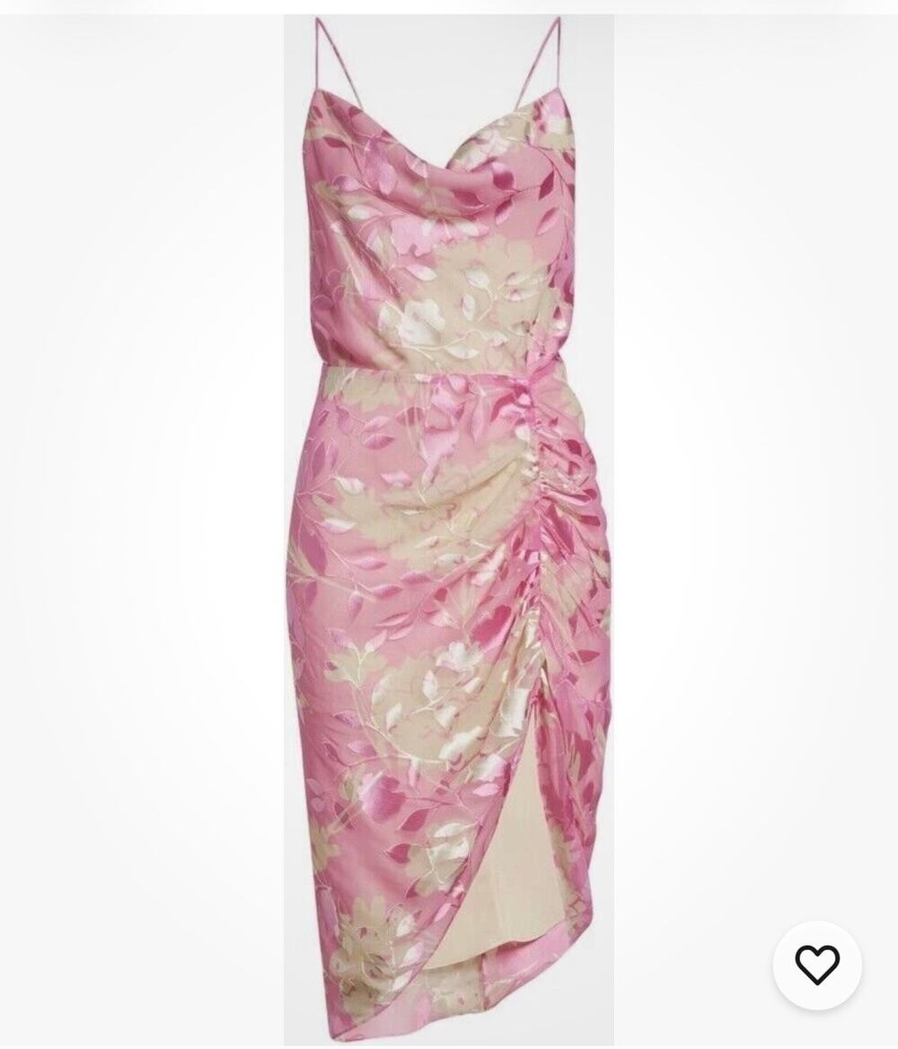 Samsoe Samsoe NEW Dapples Kirigami Pink Floral Satin Burnout Dress XL Strappy
